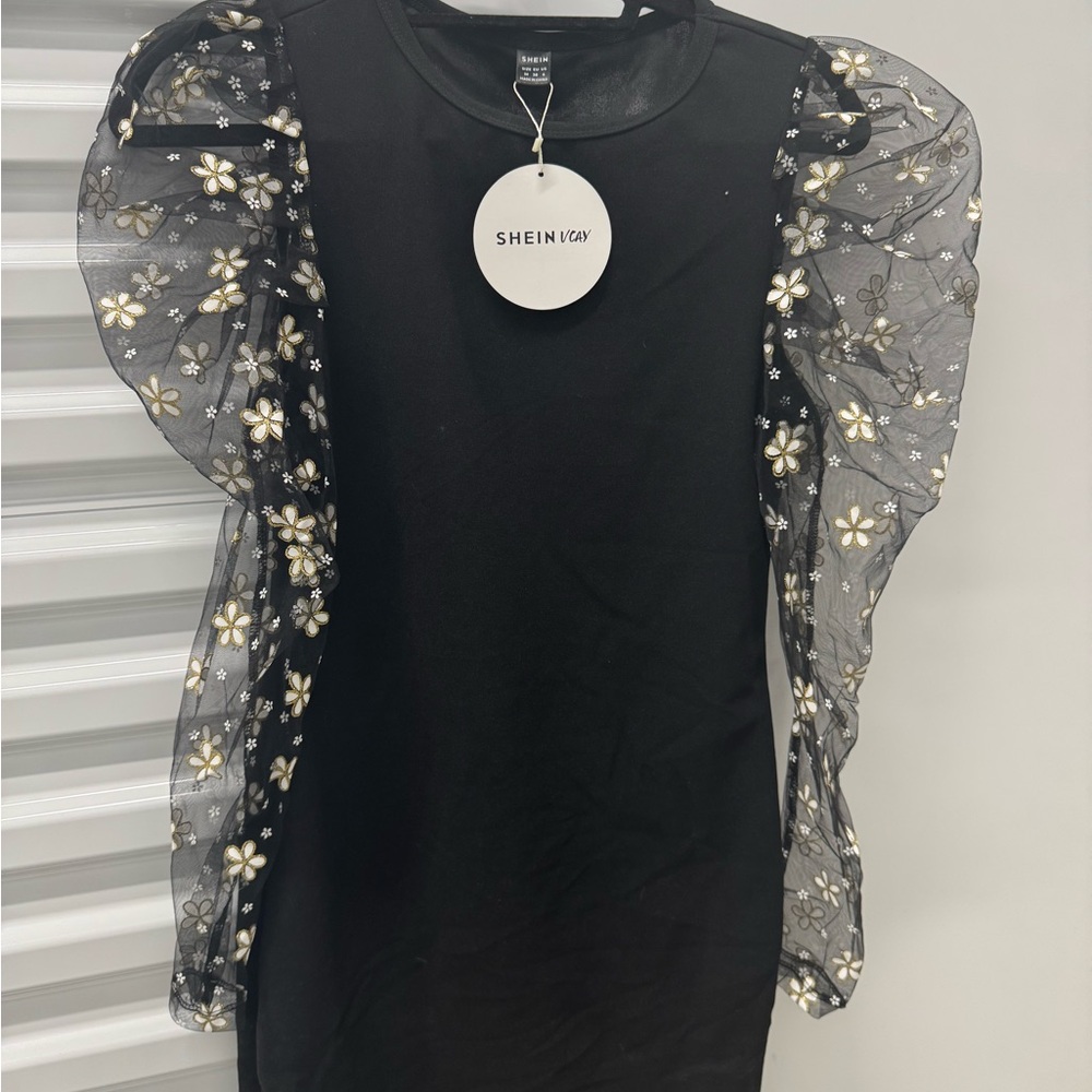 SHEIN Black Sheath Dress with Puff Sleeves